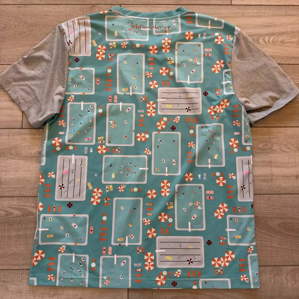 William Murray Golf Shirt Mens L Blue Pool Print